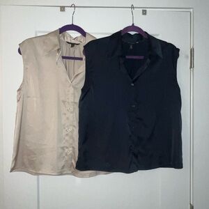 Banana Republic - 2 Sleeveless Satin Blouses - Navy and Champagne